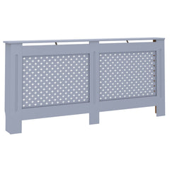 Anthracite MDF radiator cover measuring 67.7x7.5x32.1 cm with slatted panels.