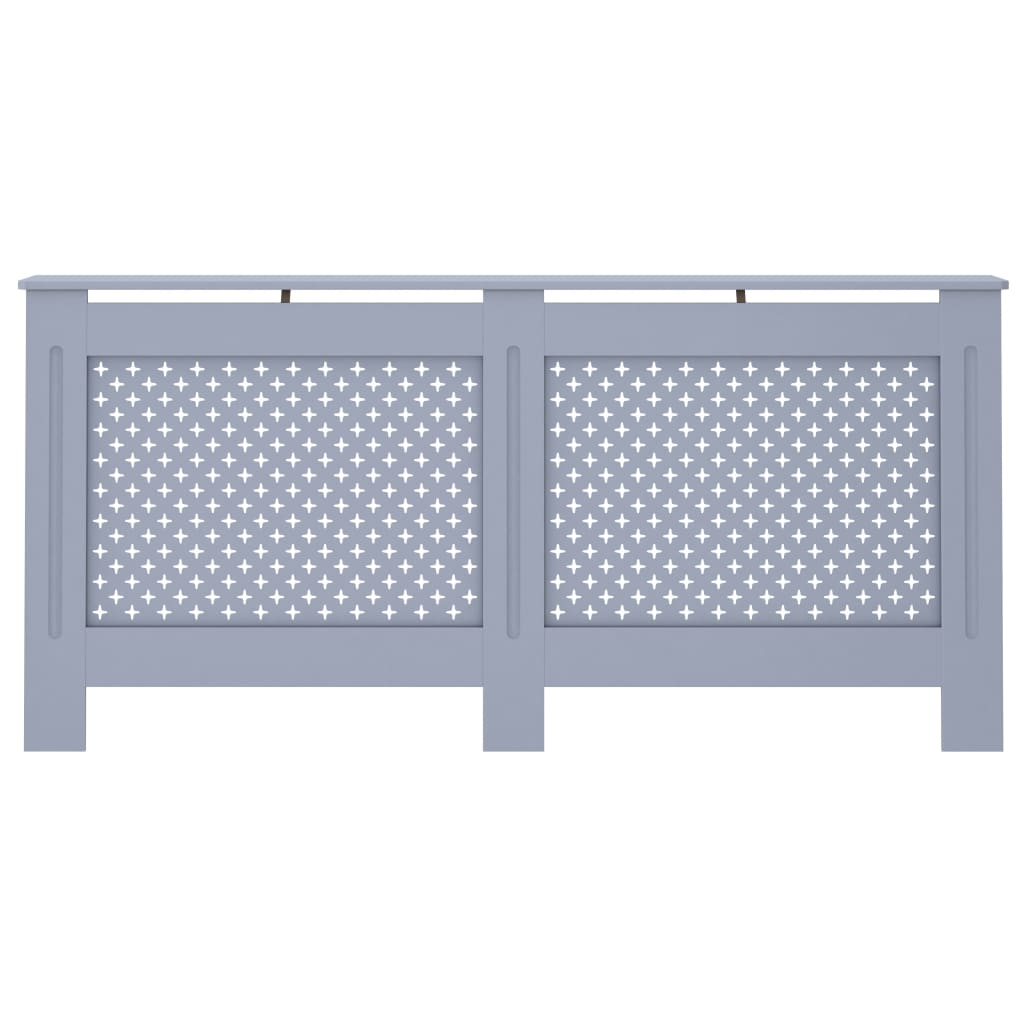 Anthracite MDF radiator cover with slatted panels, measuring 67.7x7.5x32.1 cm.