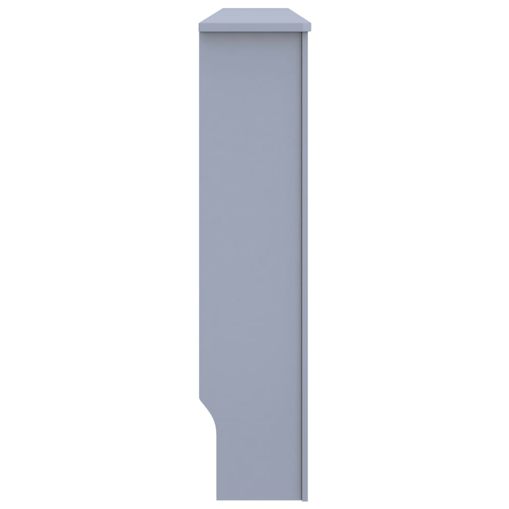 Anthracite MDF radiator cover with slatted panels, measuring 67.7x7.5x32.1 cm, side view.