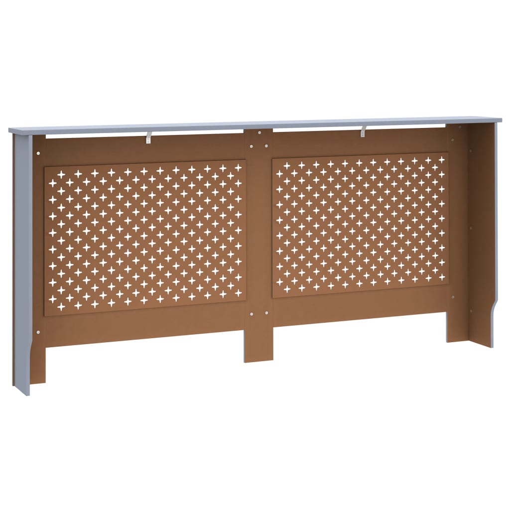 Anthracite MDF radiator cover measuring 67.7x7.5x32.1 cm with slatted panels.