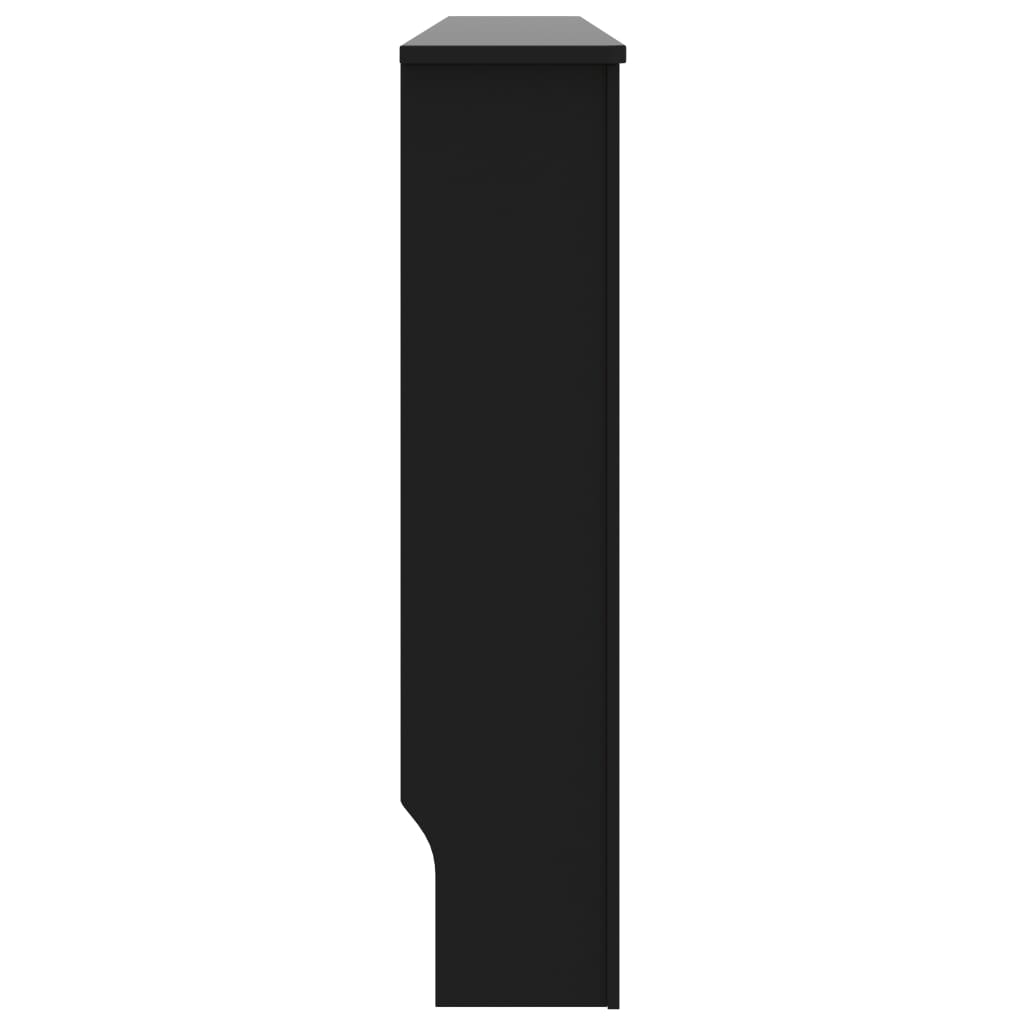 Side view of a black MDF radiator cover measuring 67.7x7.5x32.1 cm with a smooth finish.