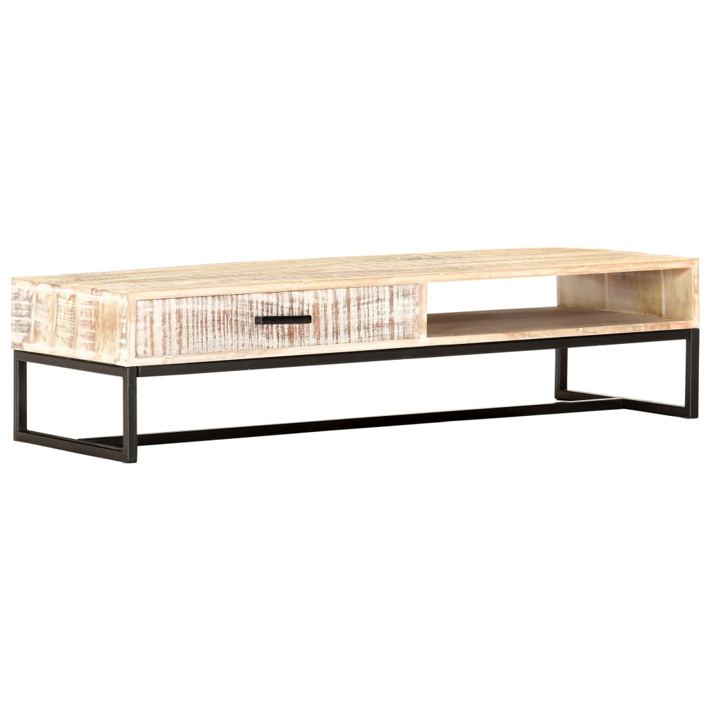 Coffee Table White Solid Acacia Wood, Powder-Coated Steel Large