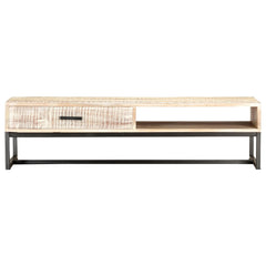 Coffee Table White Solid Acacia Wood, Powder-Coated Steel Large