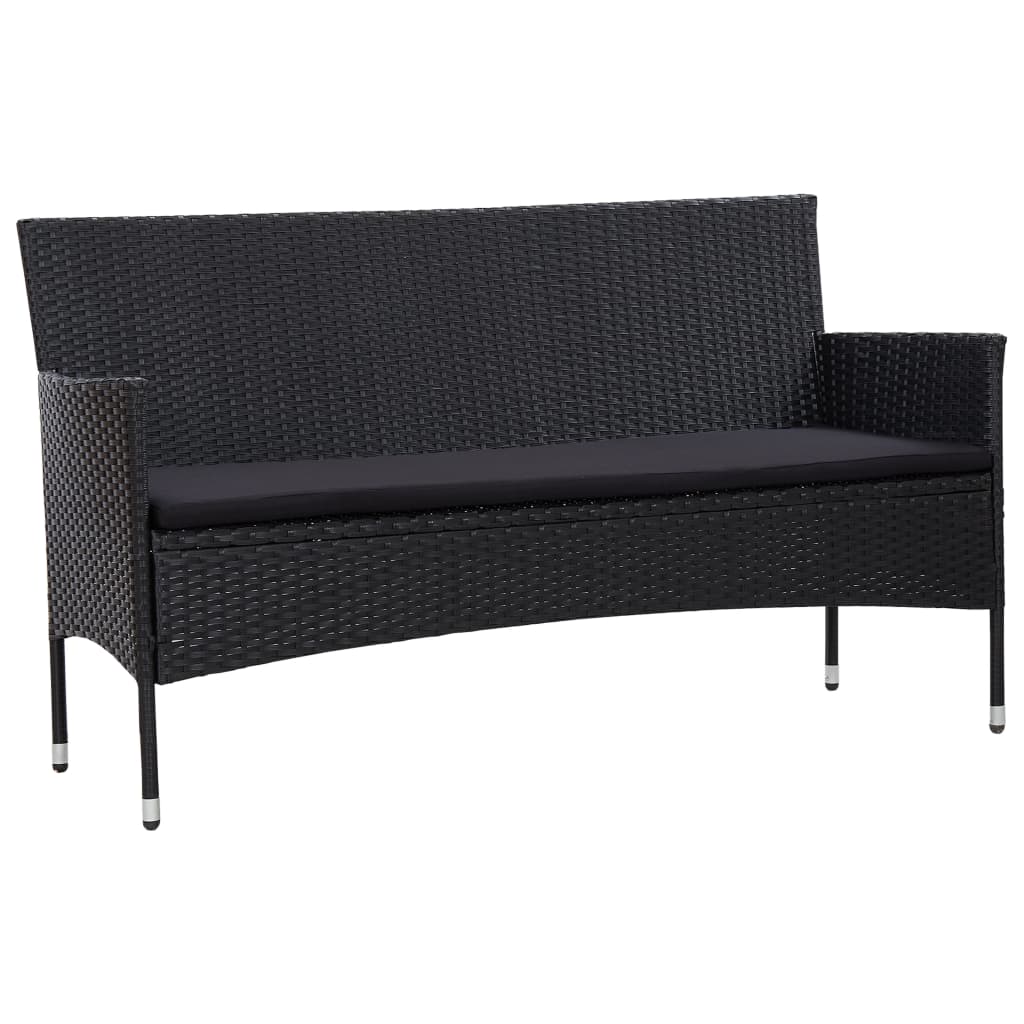 3-Seater Patio Sofa with Cushions Black Poly Rattan