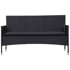 3-Seater Patio Sofa with Cushions Black Poly Rattan