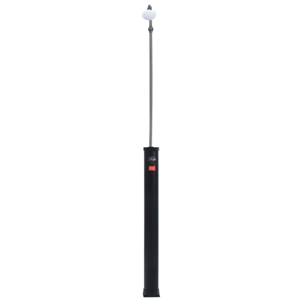Black Bostome solar pool shower with tall slim design and round showerhead on top