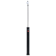 Black Bostome solar pool shower with tall slim design and round showerhead on top