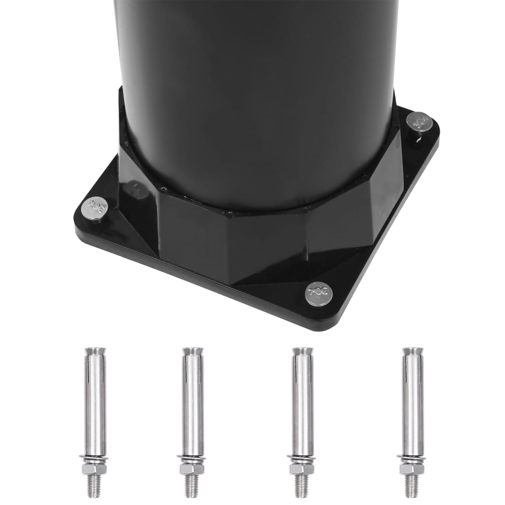 Black solar pool shower with 84.6-inch pole, 2.1-gallon tank, and base.