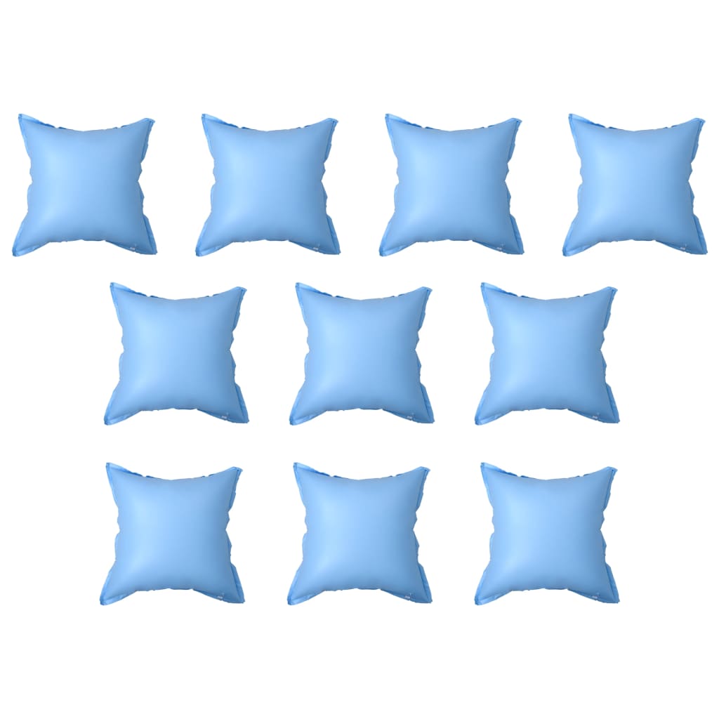 Ten inflatable PVC pillows for above-ground pool covers, each measuring 43.3 inches square.