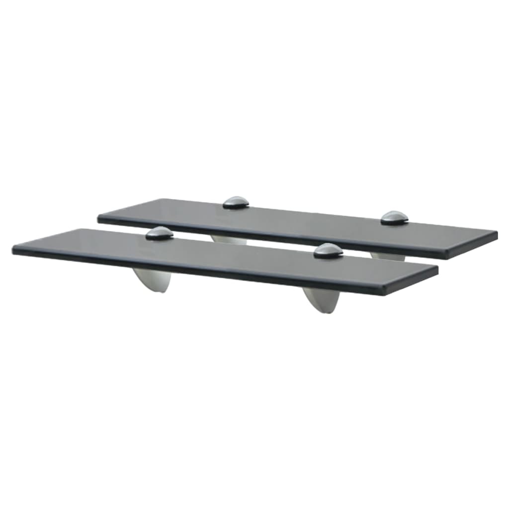 Floating Shelf Set of 2 Black Tempered safety glass 15.7x3.9 in