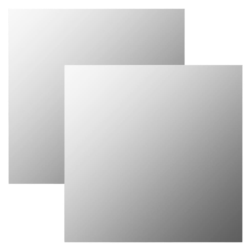 Two square frameless glass wall mirrors, each 15.7 by 15.7 inches, shown side by side.