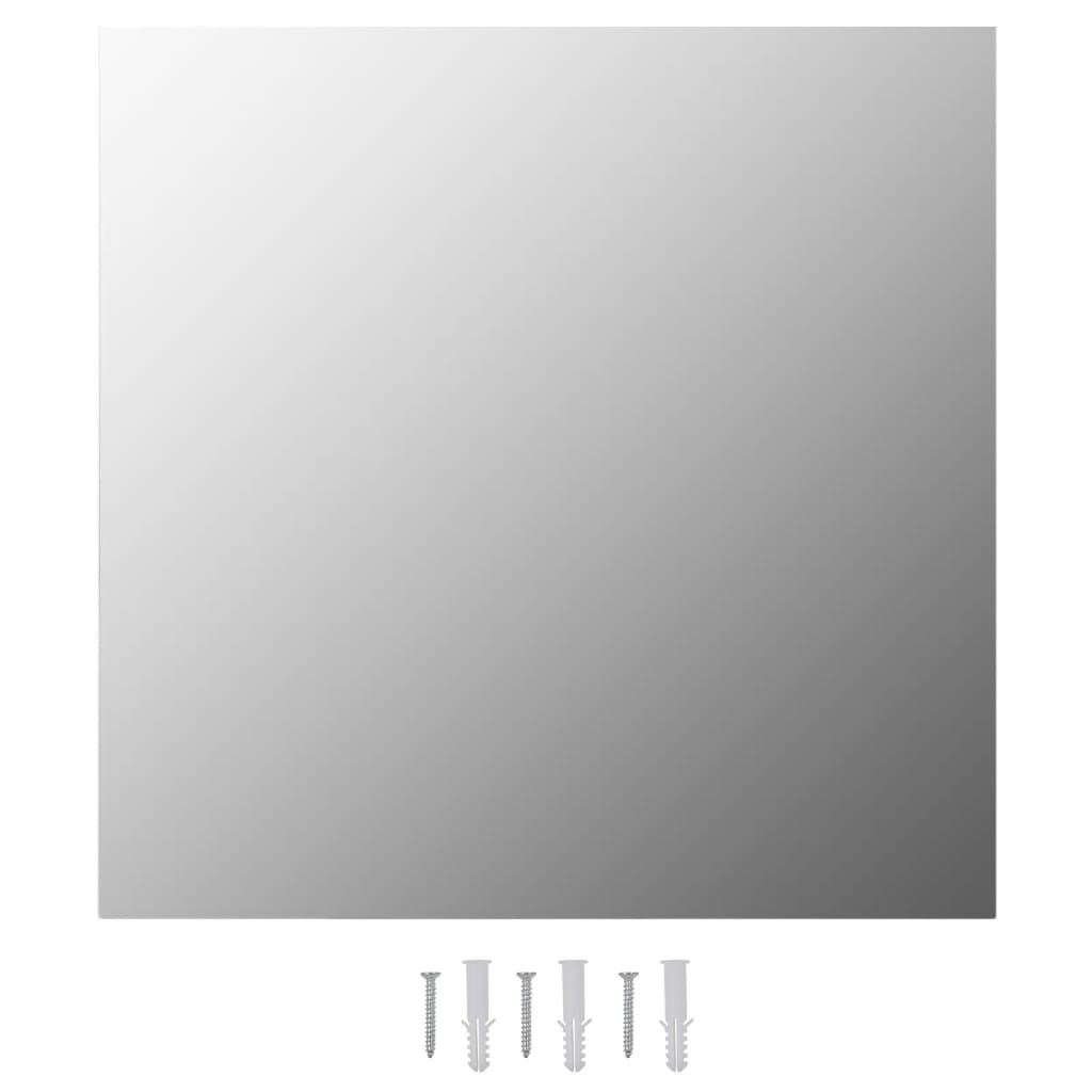 Two square frameless glass wall mirrors, each 15.7x15.7 inches, with mounting screws.