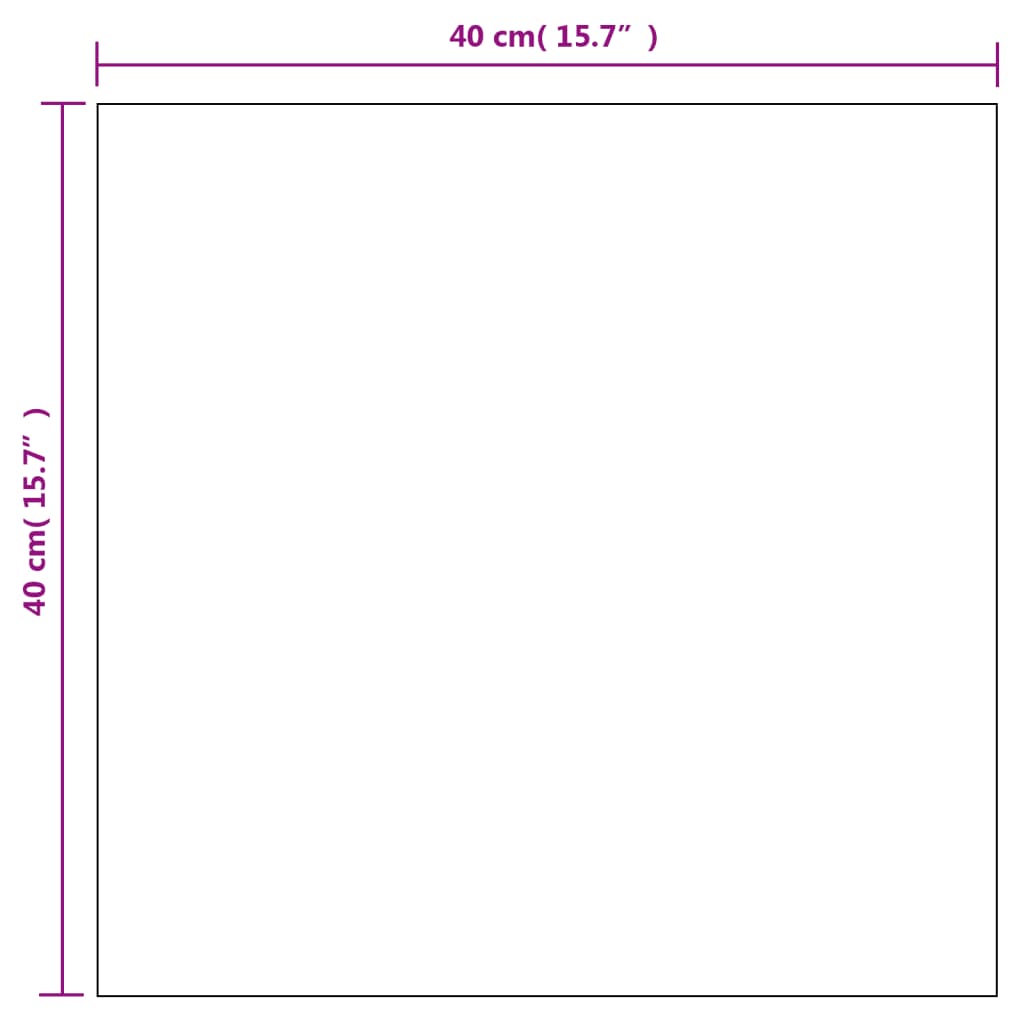 Square glass wall mirror measuring 15.7 by 15.7 inches with dimensions shown.