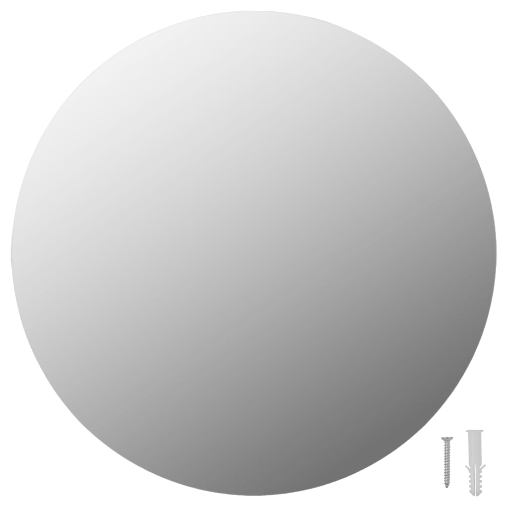 Set of two 15.8-inch round glass wall mirrors with slim edges and screw mounts.