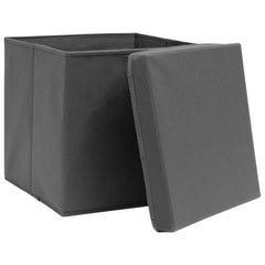 Gray foldable fabric storage box with lid, open to show interior, 12.6-inch size.