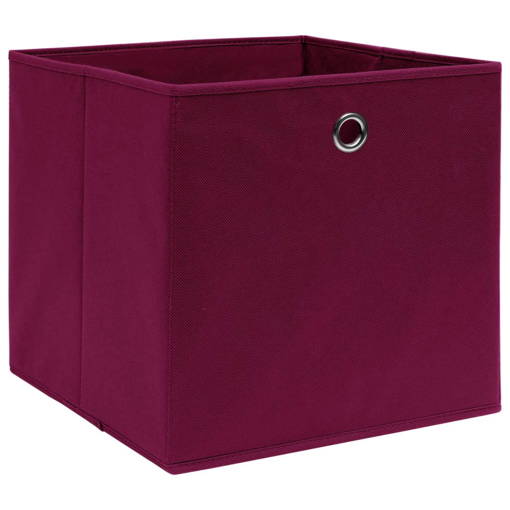 Dark red foldable non-woven fabric storage box with metal eyelet, 12.6 inches square.