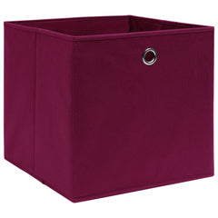 Dark red foldable non-woven fabric storage box with metal eyelet, 12.6 inches square.
