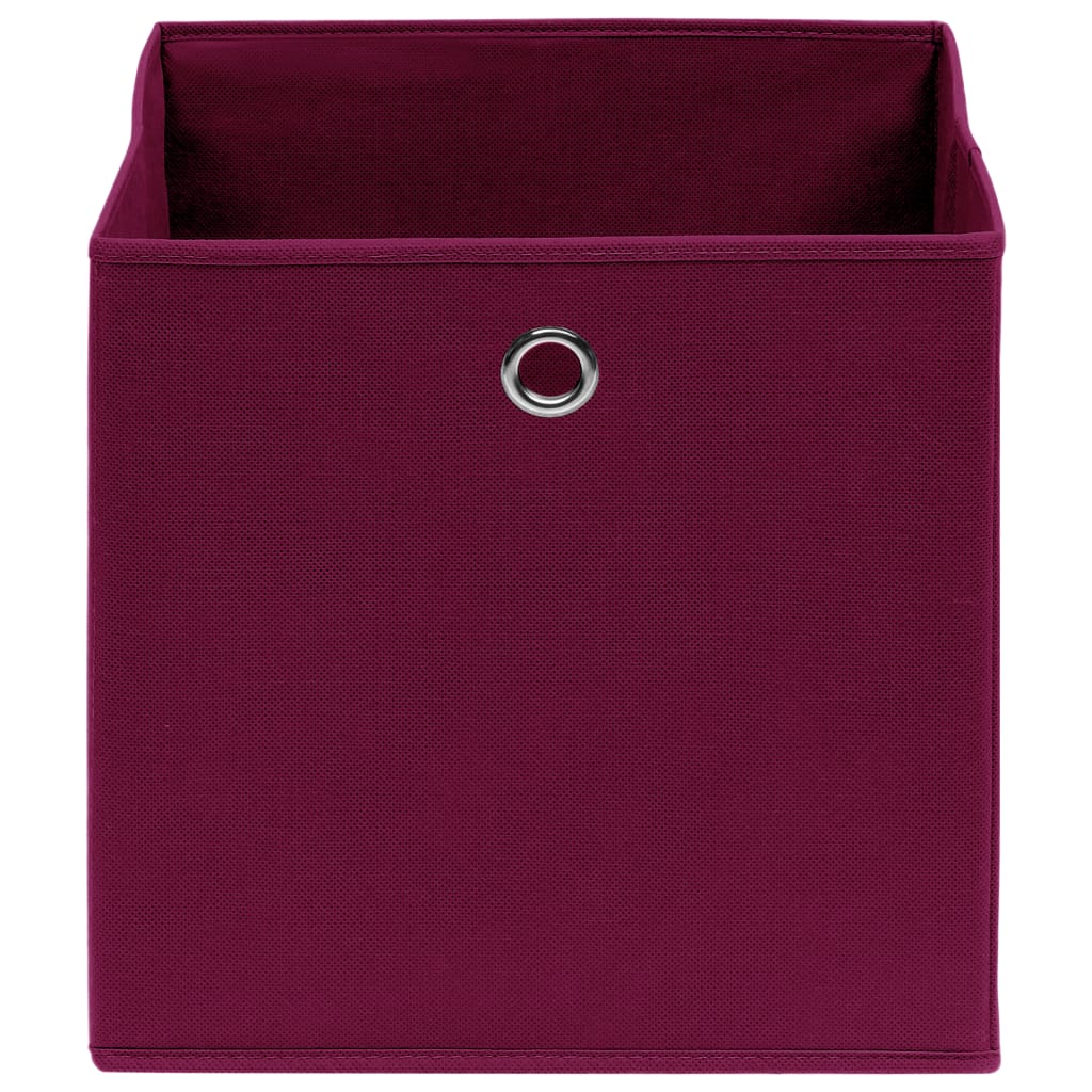 A dark red foldable non-woven fabric storage box with metal eyelet, 12.6 inches square.