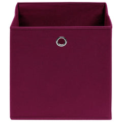 A dark red foldable non-woven fabric storage box with metal eyelet, 12.6 inches square.