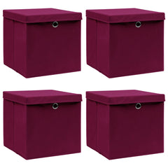 Storage Boxes with Lids 4 pcs Dark Red 12.6x12.6x12.6 Fabric