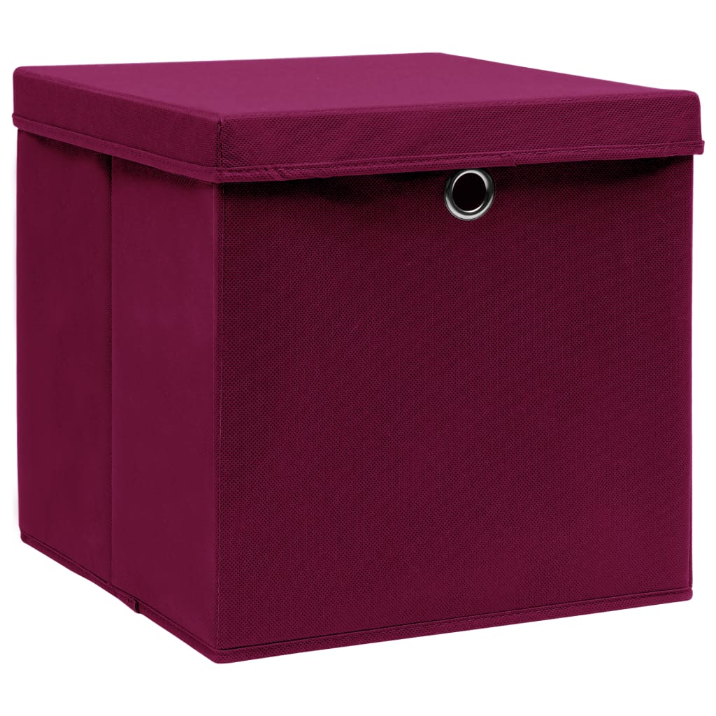 Storage Boxes with Lids 4 pcs Dark Red 12.6x12.6x12.6 Fabric