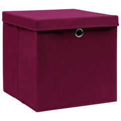 Storage Boxes with Lids 4 pcs Dark Red 12.6x12.6x12.6 Fabric
