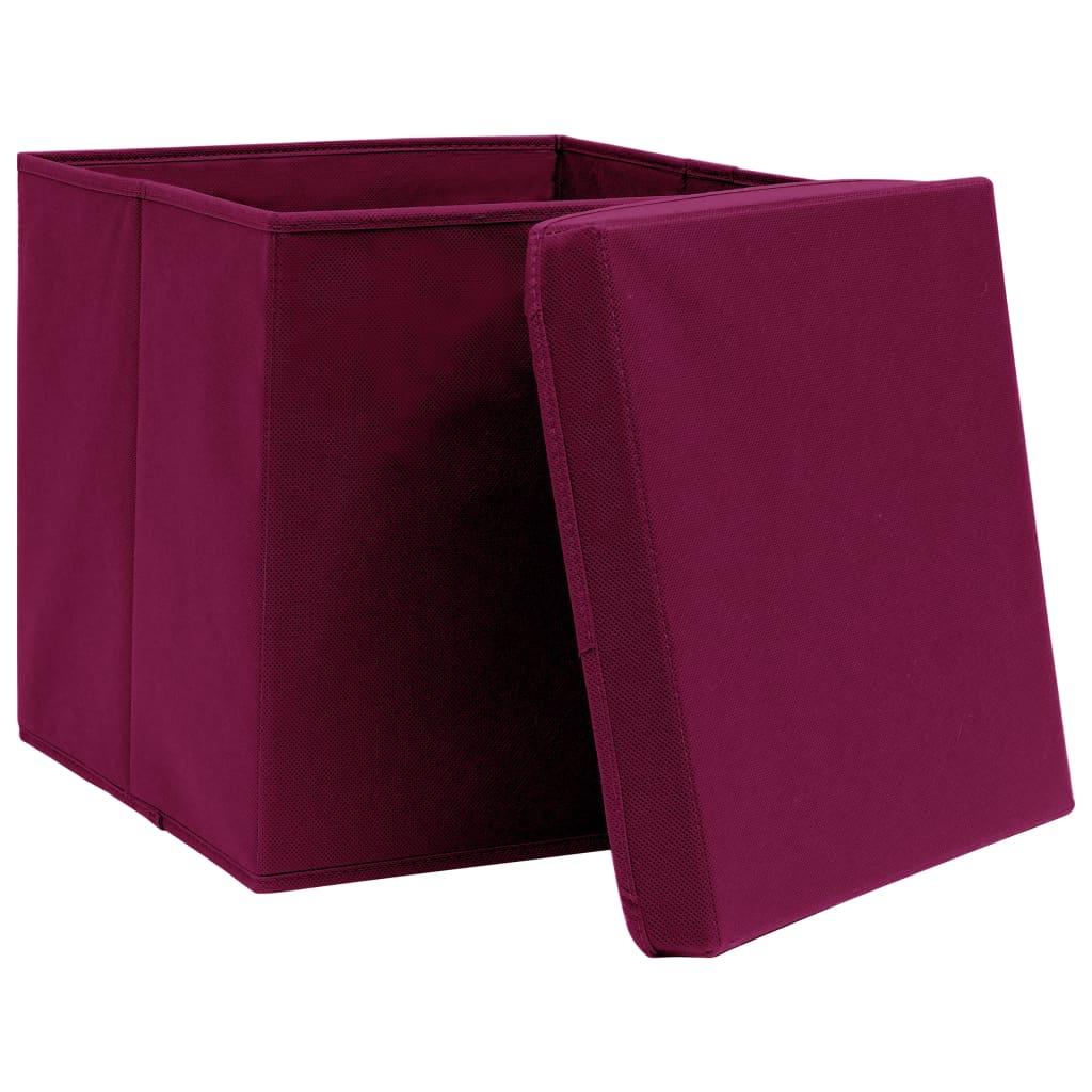 Storage Boxes with Lids 4 pcs Dark Red 12.6x12.6x12.6 Fabric