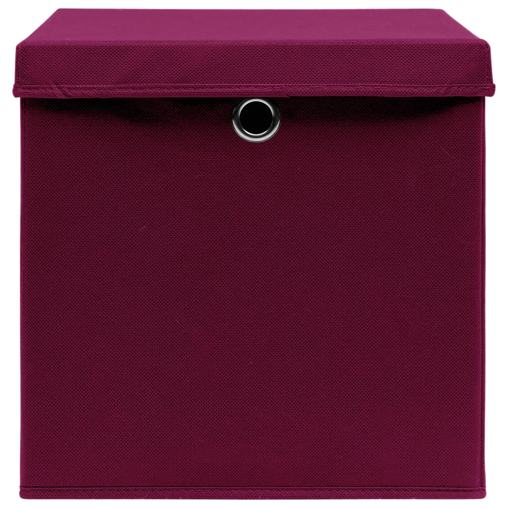 Storage Boxes with Lids 4 pcs Dark Red 12.6x12.6x12.6 Fabric