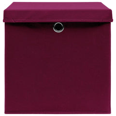 Storage Boxes with Lids 4 pcs Dark Red 12.6x12.6x12.6 Fabric
