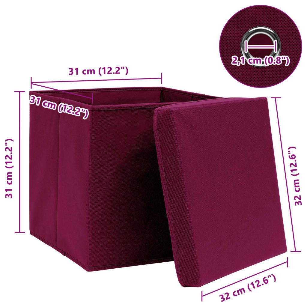 Storage Boxes with Lids 4 pcs Dark Red 12.6x12.6x12.6 Fabric