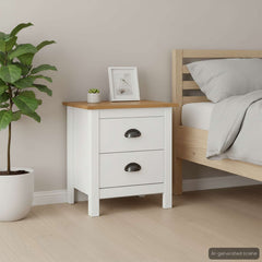 Bedside Cabinet Set of 2 White and Honey Brown Solid Pine Wood