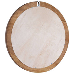 Back view of a 23.6-inch round teak wood wall mirror with hanging hook.