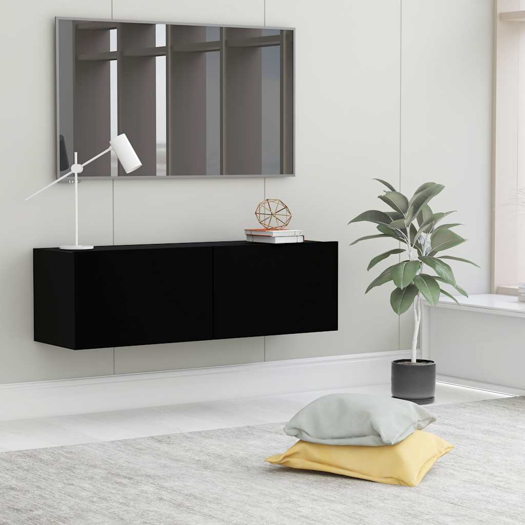 TV Cabinet Black Engineered wood 39.4 inches width Drop-Down