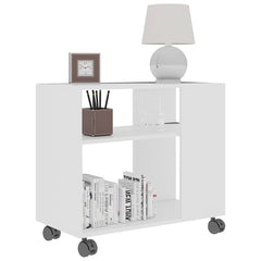 Side Table White Engineered wood Portable Side Table