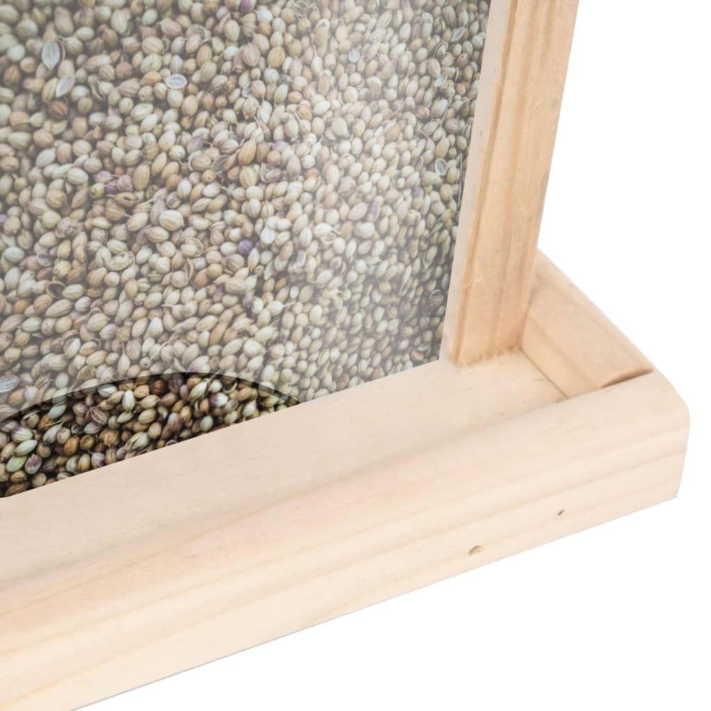 Set of four firwood bird feeders with stands, natural wood finish and PVC base.