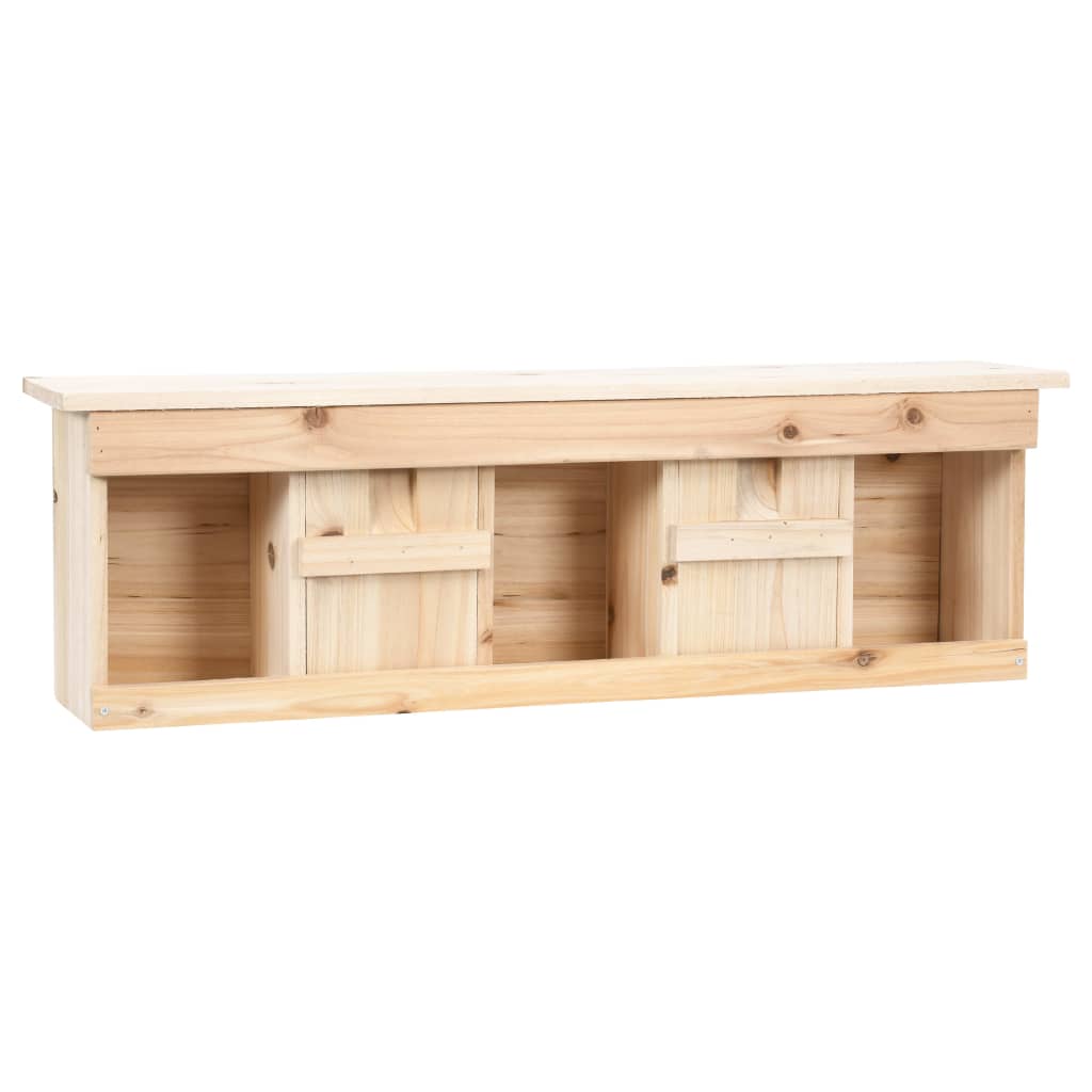 Wooden firwood sparrow house with five rooms, measuring 26.8 by 5.9 by 8.3 inches.