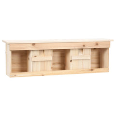 Wooden firwood sparrow house with five rooms, measuring 26.8 by 5.9 by 8.3 inches.