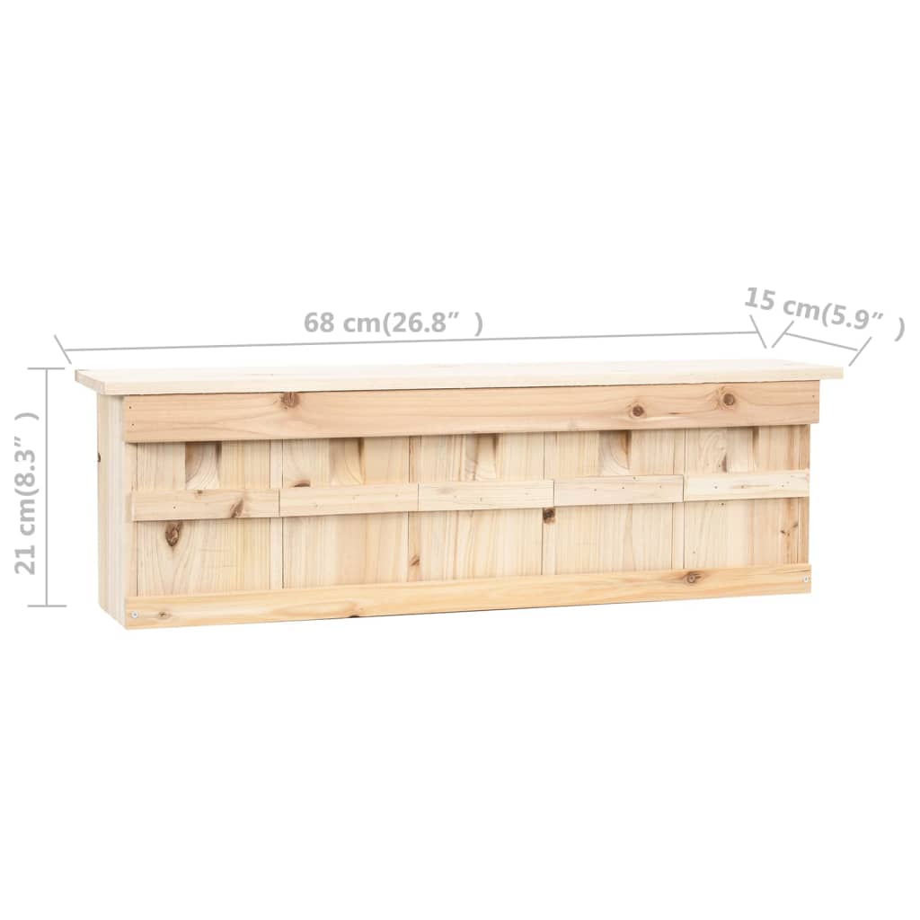 Wooden firwood sparrow house with 5 rooms, measuring 26.8x5.9x8.3 inches.