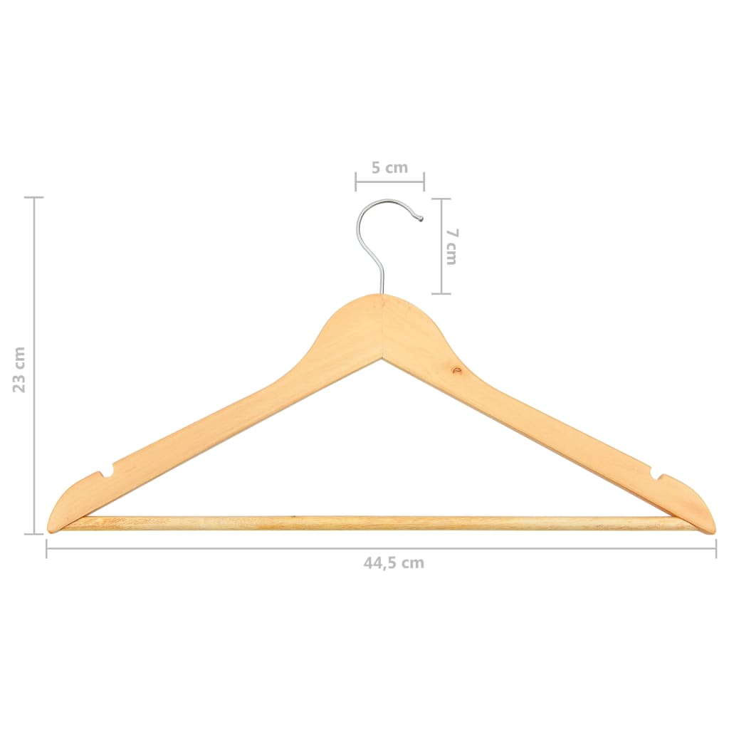 Light brown non-slip hardwood clothes hanger with dimensions 44.5 cm wide and 23 cm tall.