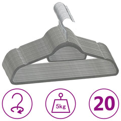20 pcs Clothes Hanger Set Anti-slip Gray Velvet