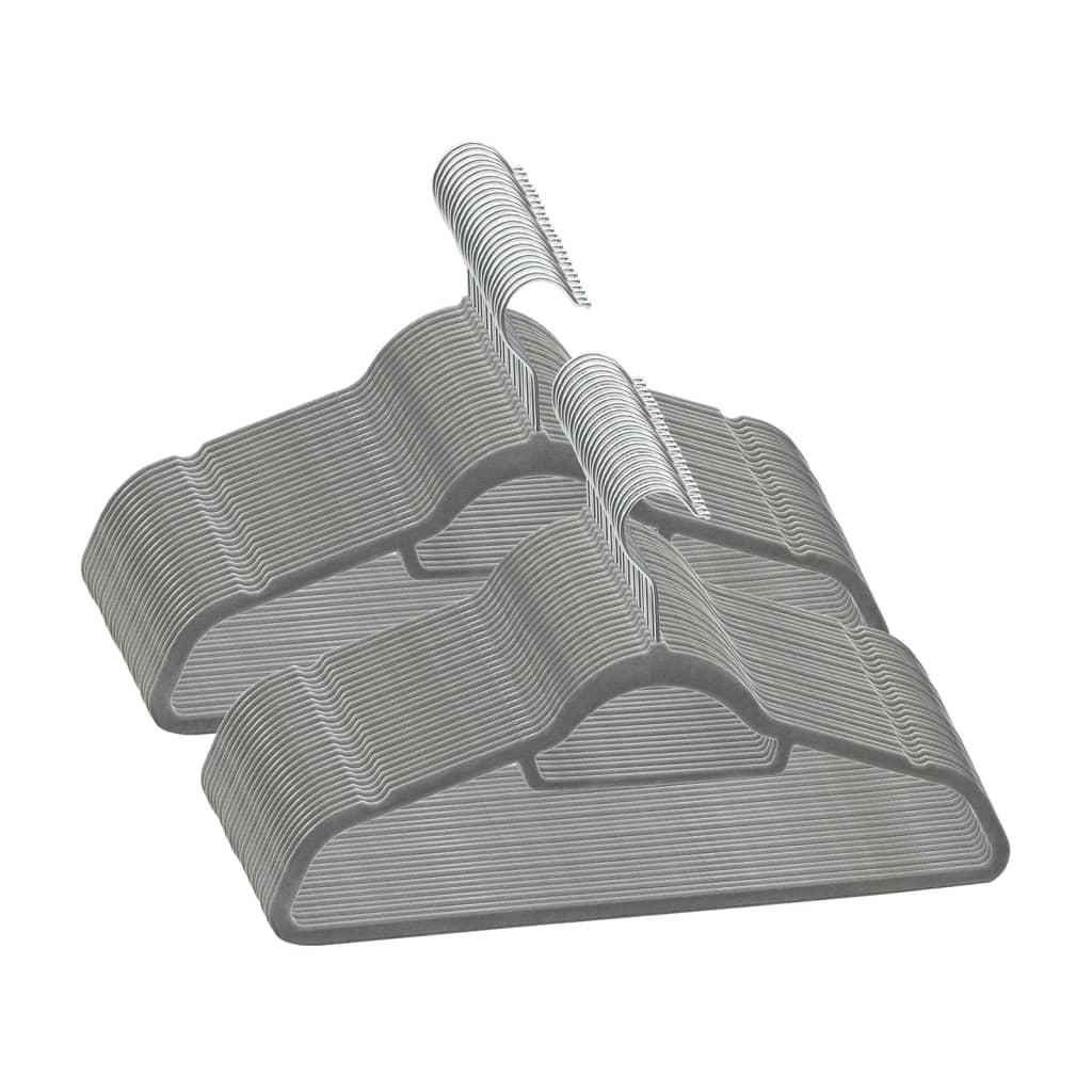 50 gray velvet anti-slip clothes hangers with swivel hooks.