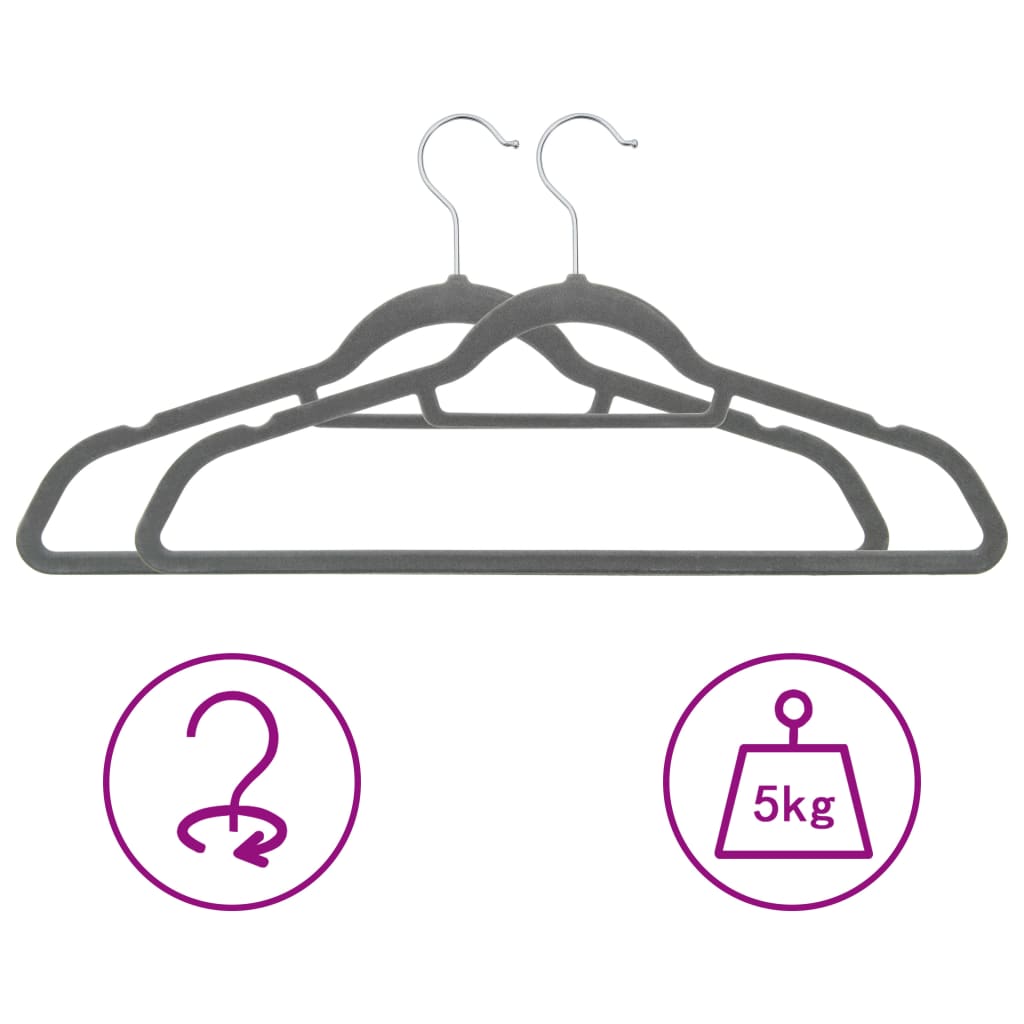 100 pcs Clothes Hanger Set Anti-slip Gray Velvet