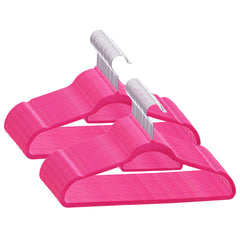 50-pack of pink velvet anti-slip clothes hangers with swivel hooks.