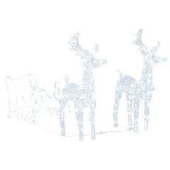 Reindeer And Sleigh Christmas Decoration Cold White Acrylic Medium