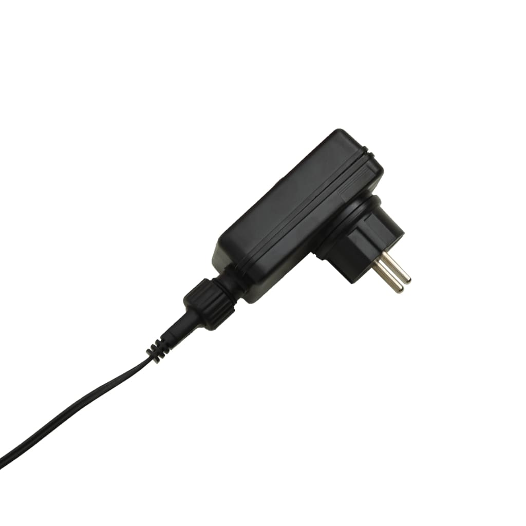 Black power adapter with Australian plug and barrel connector for LED decorations.