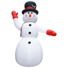 236.2-inch inflatable snowman with black top hat, red gloves, green bow, red scarf, and LED lights.