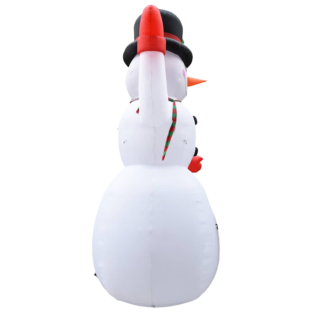 Rear view of a 236-inch tall inflatable snowman with red hat, LED lights, and IP44 rating.