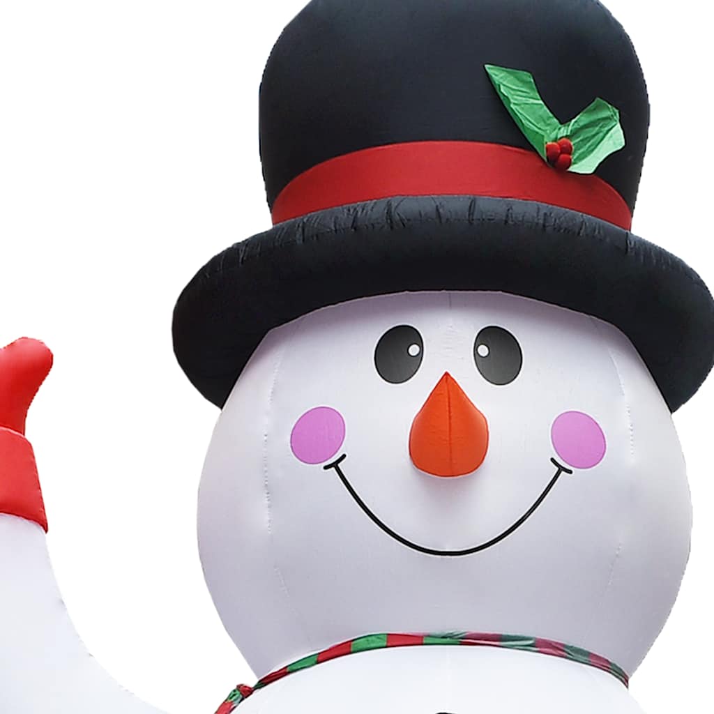 236-inch tall inflatable snowman with black hat, red bow, LED lights, and waving arm.
