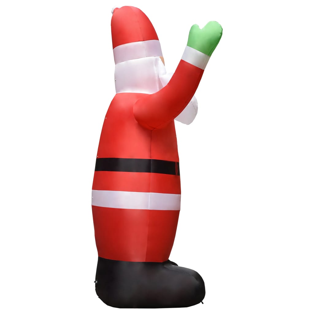 14.8ft inflatable LED Santa Claus waving, red suit with green gloves and black boots.