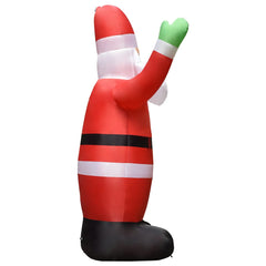 14.8ft inflatable LED Santa Claus waving, red suit with green gloves and black boots.